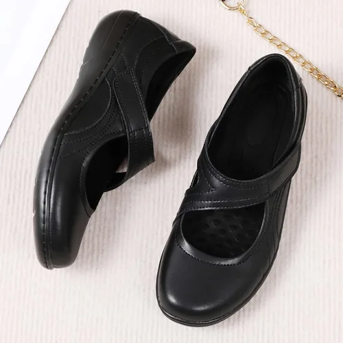 Vista 5 de IUY Zapatos Mary Jane para mujer, cómodos zapatos planos informales, puntera redonda, sin cordones, gamuza, suela de goma, tallas 6-10.5 EE. UU.