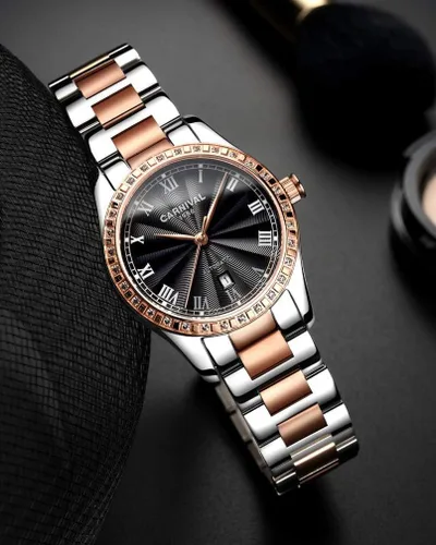Vista 4 de Reloj mecánico automático para mujer Carnival con banda de acero inoxidable