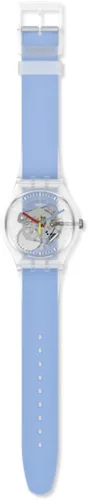 Vista 2 de Swatch Reloj unisex con rayas azul claro (Modelo SUOK156), Azul, Moderno