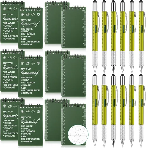 Vista 9 de Cuaderno impermeable de 24 piezas con juego de bolígrafos multiherramienta que incluye 3 x 5 bloc de notas de bolsillo en espiral superior y Gris