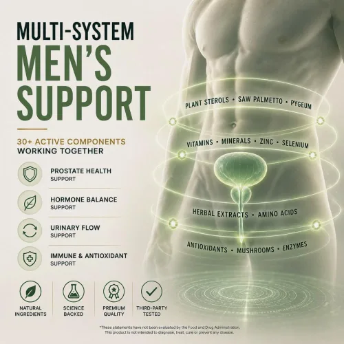 Vista 6 de Apoyo para la salud de la próstata – Soporte urinario y de próstata para hombres con palma enana, zinc y selenio, suplemento halal, fabricado