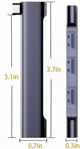 Vista 6 de Hub USB-C para portátil - Adaptador multipuerto ultradelgado con USB 3.0, expansor para MacBook Pro/Air, Surface Pro, teclado, unidad flash (4 en 1)