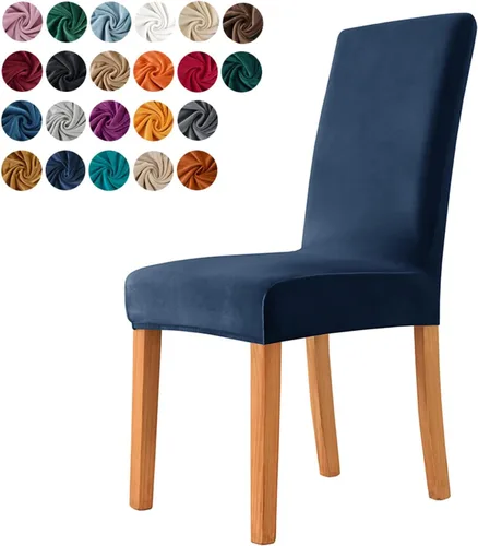 Vista 20 de Juego de 6 fundas para sillas de comedor, fundas elásticas de terciopelo para sillas de comedor, extraíbles y lavables, fundas protectoras