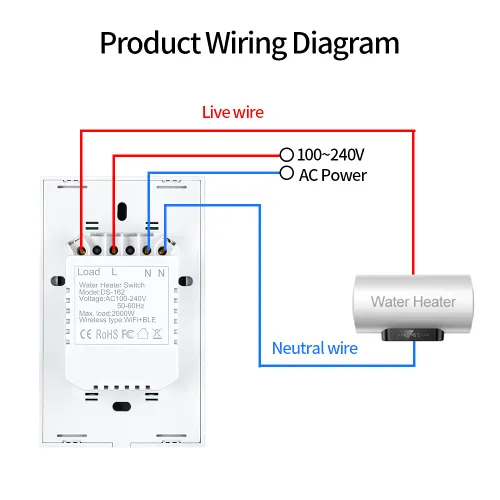 Vista 4 de HomeKit Interruptor inteligente WiFi de pared, interruptor de luz, panel de vidrio, control remoto inalámbrico con función de temporizador