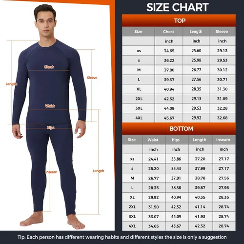 Vista 6 de CL convallaria 2 Pack Thermal Underwear for Men - Warm Fleece Lined Long Johns - Winter Gear Base Layer Tops & Bottoms Set
