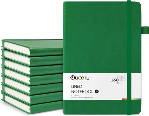 Vista 9 de Oucaru Cuaderno rayado, paquete de 8, 180 páginas, diarios A5 para escribir, papel grueso de 100 GSM, cuadernos pequeños diarios para mujeres
