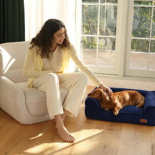 Vista 7 de FUKUMARU Sofá cama para perros, cama acogedora de pana para gatos, impermeable, funda lavable