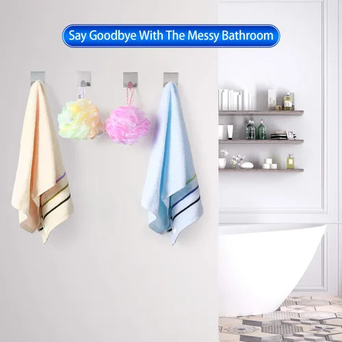 Vista 5 de Perchero de baño para toallas y batas 3M, de acero inoxidable pulido, con autoadhesivo, de Kone, Acero inoxidable, S