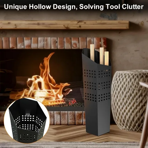Vista 3 de Juego de herramientas para chimenea para interiores, 4 piezas con soporte hexagonal y ganchos, no necesita montaje, mango de hierro negro y mango