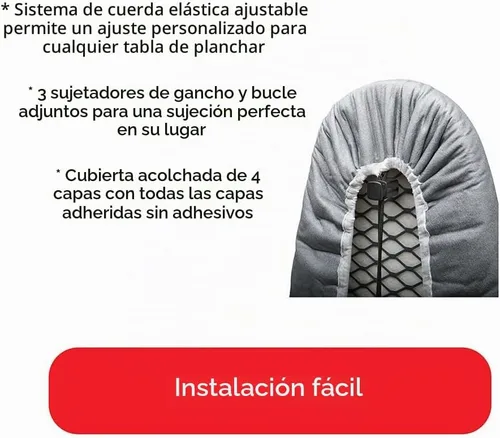 Vista 4 de TIVIT Funda para tabla de planchar de 19 x 55 pulgadas, fabricada en Italia. Fundas de almohadilla de agarre profesional con 3 correas de cierre