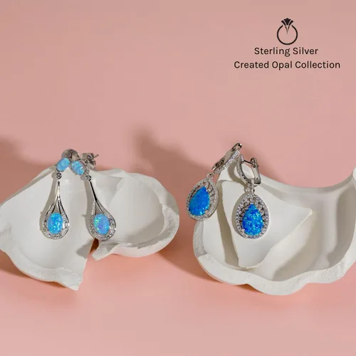 Vista 5 de Peora Aretes de ópalo de fuego azul de 3 quilates en plata de ley, diseño vintage de lágrima, forma de pera hipoalergénica, 0.472 x 0.315 in, clip