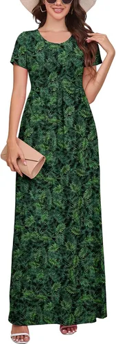 Vista 38 de DEARCASE - Vestido Maxi para Mujer de Manga Corta, Casual de Verano, Holgado, Liso, Cómodo, Vestidos Largos con Bolsillos 1-negro