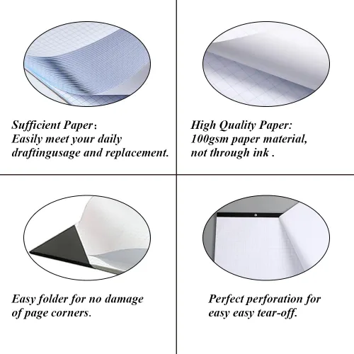 Vista 3 de Papel cuadriculado grande de ingeniería, papel cuadriculado de 22 x 17 pulgadas, 50 hojas/100 páginas, bloc de papel de cuadrícula azul de 4 x 4