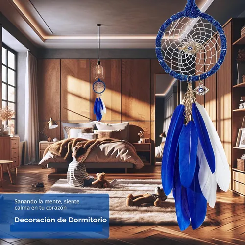 Vista 4 de Mini atrapasueños – Mal de ojo con pluma de ganso, franela violeta azulado, pequeño atrapasueños hecho a mano para dormitorio, un atrapasueños
