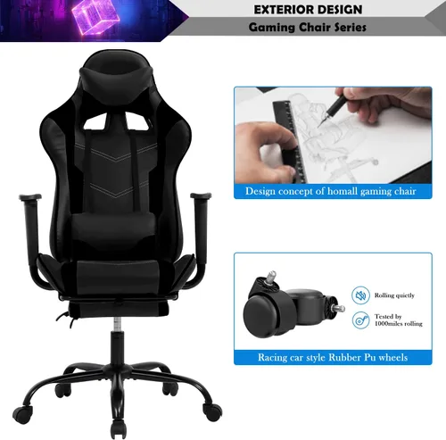 Vista 7 de Silla de juegos para adultos con reposapiés – Racing PC Silla Gamer Barato reclinable juego ergonómico escritorio con reposacabezas soporte lumbar