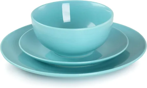 Vista 3 de Elama Luna - Juego de vajilla redonda de porcelana de 18 piezas (azul)