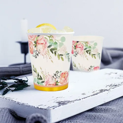 Vista 8 de Boosolo Suministros florales para fiestas, juegos de platos de papel y servilletas para 24 invitados, incluye platos de papel desechables florales