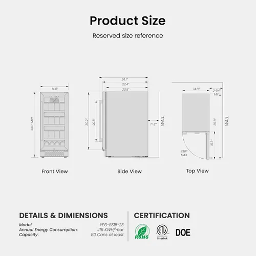 Vista 7 de Yeego Refrigerador de bebidas y mini refrigerador, enfriador de bebidas de 15 pulgadas con 80 latas de 34 a 54 °F, pequeño enfriador de cerveza