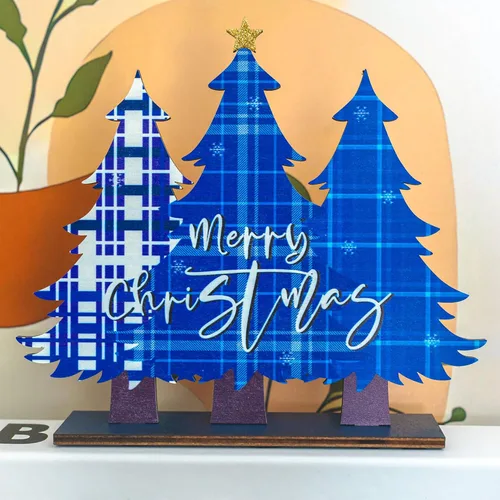 Vista 6 de NEROSUN 5 piezas de decoraciones de centro de mesa navideñas, letreros de decoración de mesa de madera de muñeco de nieve navideño, Papá Noel