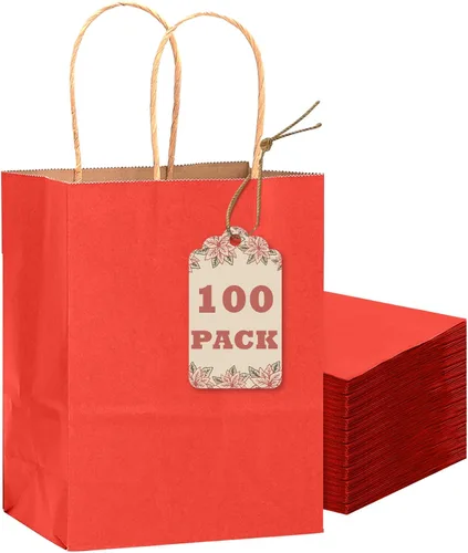 Vista 16 de qiqee Bolsas de regalo pequeñas de papel multicolor con asas a granel para fiesta arcoíris - 8.3"x6"x3.15" 100 piezas