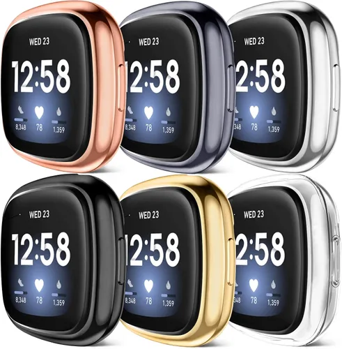 Vista 10 de Amzpas Paquete de 6 fundas protectoras de pantalla compatibles con Fitbit Sense/Fitbit Versa 3, TPU suave alrededor completo para reloj inteligente