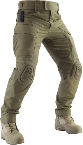 Vista 4 de ZAPT Pantalones de combate Airsoft Paintball para hombre, pantalones tácticos con rodilleras, camuflaje de caza, pantalones militares