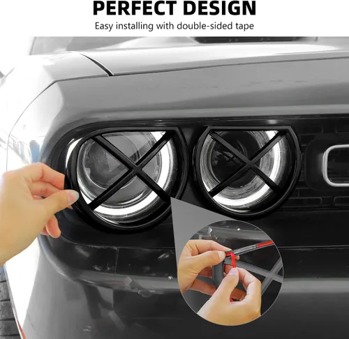 Vista 5 de RAZPOY Cubierta de lámpara de faro delantero para accesorios Challenger, cubierta de biseles de faros delanteros, decoración de luz exterior