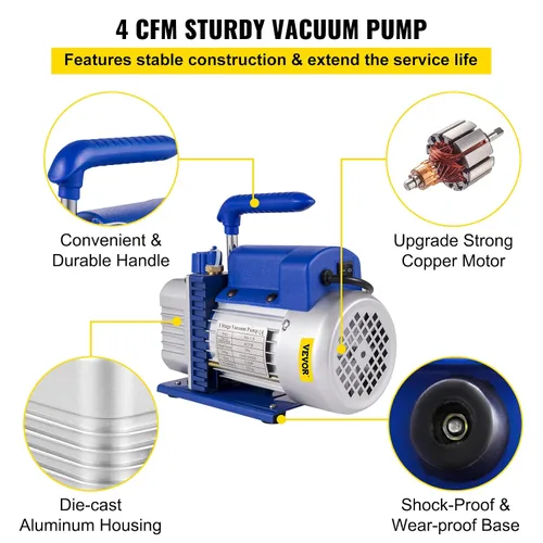 Vista 3 de VEVOR Cámara de vacío con bomba, bomba de vacío de 4CFM 1/3HP con cámara de vacío de alta capacidad de 2 galones, kit de cámara de bomba de vacío