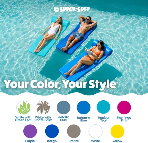 Vista 5 de TRC Recreation Sunsation 1.75" Thick Foam Pool Float Lounger w/ Headrest for Lounging & Sunbathing in Swimming Pools, Beaches & Lakes, 70" x 26