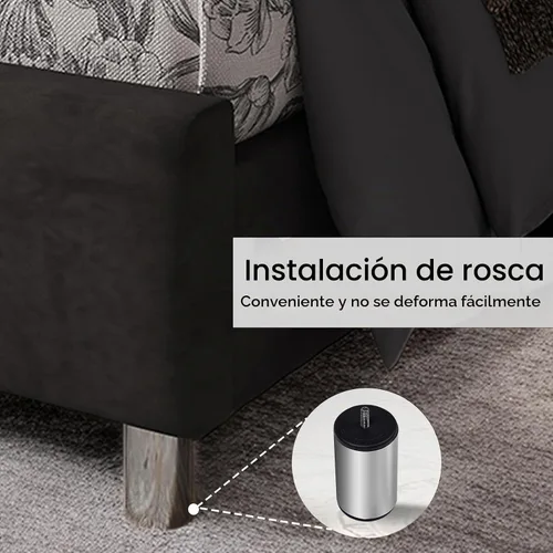Vista 4 de PaPaJet Queen Velvet Bed Frame with 49.2" Tall Wingback Headboard, Black Negro