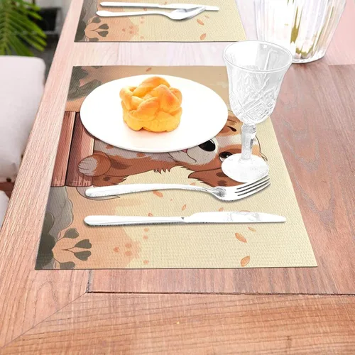 Vista 3 de 6 PCS PVC Placemats Set Place Mats Cartoon Dog Non-Slip Weave Place Mats 12" x 18" Farmhouse Table Mat Set for Family Dinners Wedding Parties