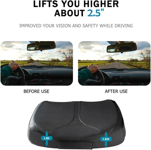 Vista 2 de Cojín de asiento de espuma viscoelástica de cuero para coches para personas bajas, para aliviar el dolor de cadera (coccis/cóccix) y de espalda