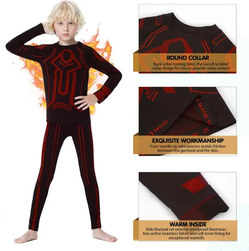 Vista 3 de MeetHoo Conjunto de ropa interior térmica para niños capa base de pantalones largos con forro polar para niños