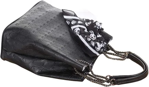 Vista 5 de Chikencall Bolso de hombro de piel sintética con estampado de calavera para mujer, estilo punk, 2 juegos, Negro
