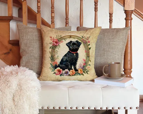 Vista 5 de Caroline's Treasures DAC2072PW1414 Affenpinscher and Flowers - Almohada decorativa de tela, lavable a máquina, para interiores y exteriores