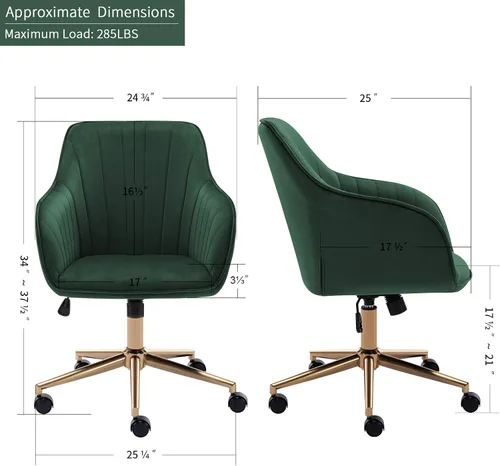 Vista 3 de DUHOME Escritorio de terciopelo ajustable giratorio silla de oficina en casa para oficina, sala de estar, dormitorio, verde oscuro