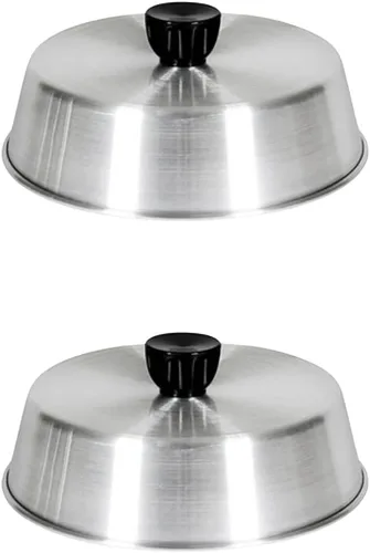 Vista 6 de TrueCraftware - Juego de 2 cubiertas de aluminio para parrilla de 10 pulgadas con perilla de plástico negro, cubierta redonda de queso