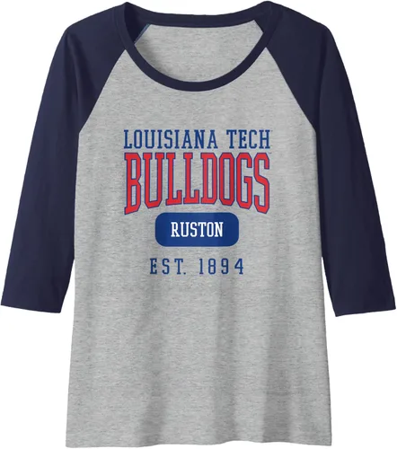 Vista 5 de Louisiana Tech Bulldogs Founded Date Raglan Baseball Tee, Negro
