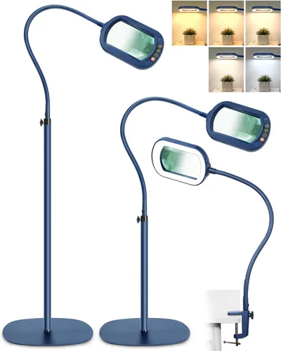 Vista 9 de Lupa rectangular 10X con luz y soporte, lámpara de pie flexible de 24 pulgadas de cuello de cisne 3 en 1, 5 modos de color regulable continuo, lupa