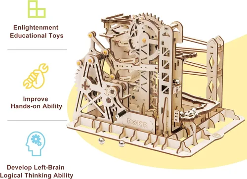 Vista 9 de ROKR Marble Run - Rompecabezas de madera 3D, kits de construcción de modelos para adultos, proyecto educativo, rompecabezas de cerebro, manualidades
