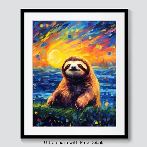 Vista 6 de Bestbuddy Pet 8 x 10 sin marco noche estrellada inspirada perezoso vida silvestre animal naturaleza paz pintura al óleo arte impresión póster