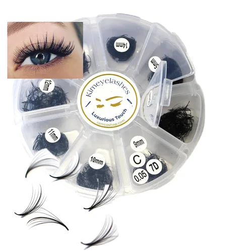 Vista 4 de Extensiones de pestañas postizas con forma de abanico Wispy en forma de espigas 5D 7D 1000 Promade en abanico de longitudes mixtas de 0.354 in-0.630