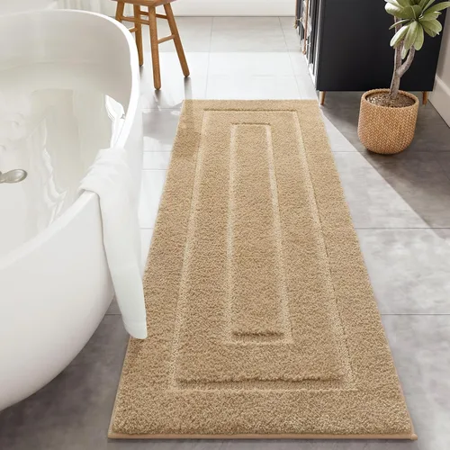 Vista 44 de HOMORE Alfombra de baño negra de 24 x 17 pulgadas, suave y absorbente, alfombra de baño pequeña, alfombra de baño lavable antideslizante para bañera