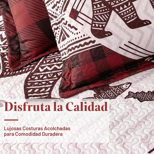 Vista 7 de Juego de 3 piezas de edredón de cabaña tamaño Full/Queen, Navidad rústica reversible, colcha de microfibra suave y ligera, edredón de granja con 2