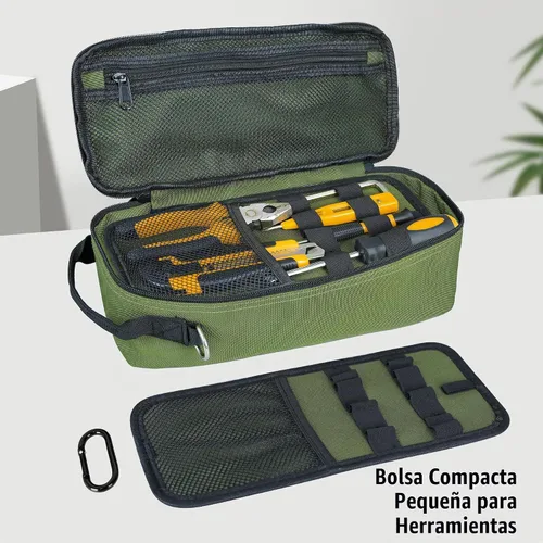 Vista 4 de Bolsa de herramientas pequeña portátil, bolsa de herramientas resistente con correa para el hombro y clip de anillo en D, bolsa de mano duradera e