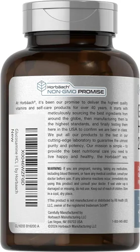 Vista 3 de Horbäach Glucosamina HCL con ácido hialurónico 2000 mg 120 comprimidos recubiertos Suplemento sin OMG y sin gluten