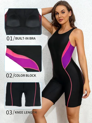 Vista 5 de ATTRACO Trajes de baño atléticos de una pieza para mujer, trajes de baño Boyleg con espalda cruzada