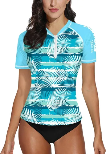 Vista 28 de BesserBay Camiseta de natación de manga corta con cremallera UPF 50+ para mujer, de secado rápido