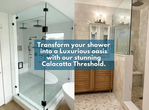 Vista 4 de Calacatta - Umbral de mármol diseñado para bordillo de ducha, protector contra salpicaduras de tocador de baño, alféizar de ventana, transición