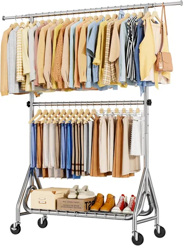 Vista 15 de Perchero de Ropa Resistente, Perchero de Ropa de Metal con Capacidad de 450 Libras, Percheros Rodantes para Colgar Ropa con Ruedas Bloqueables